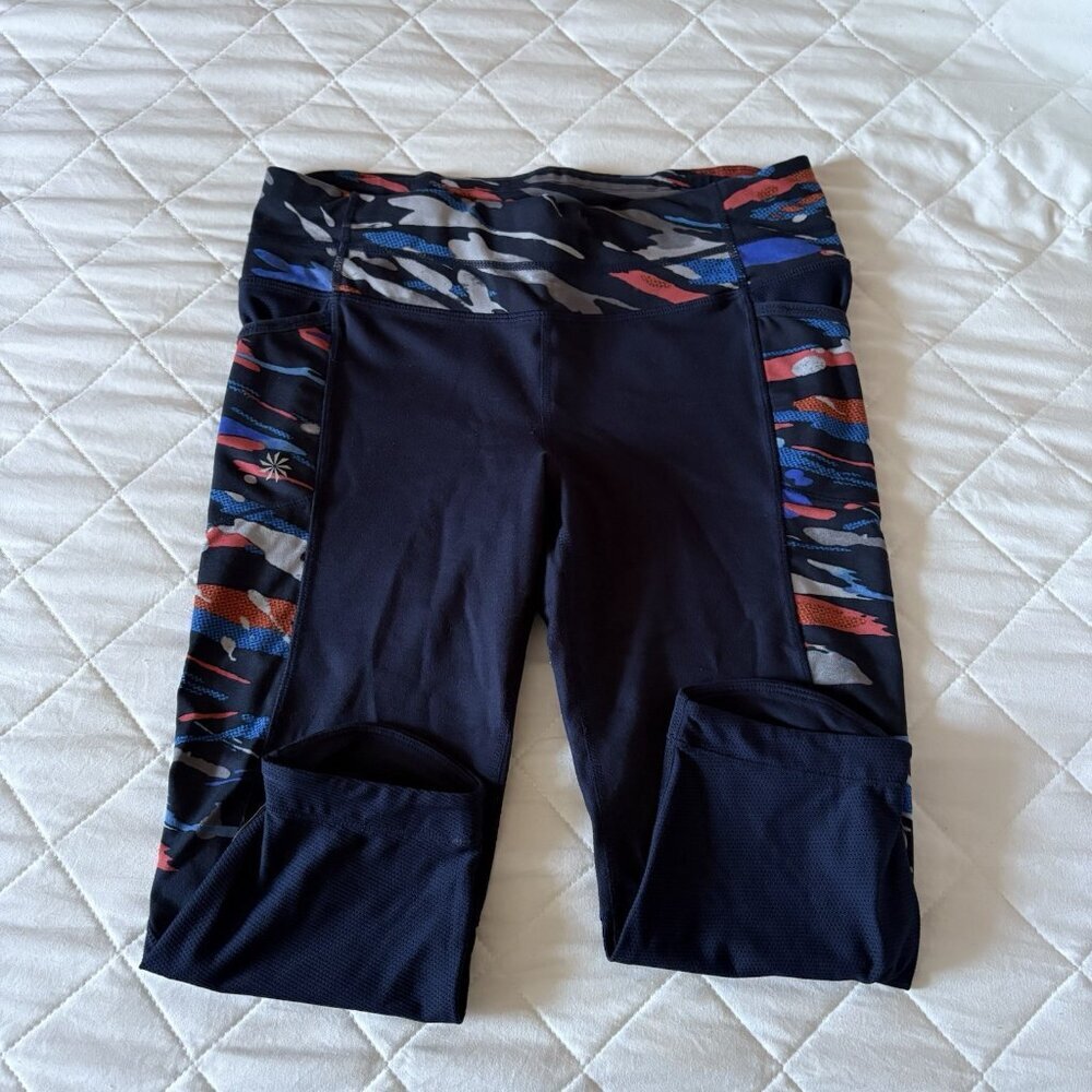 Athleta Cropped Leggings Pants Womens‎ Size Small Blue Stretch Yoga Activewear